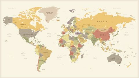 ヴィンテージレトロ世界地図-イラスト