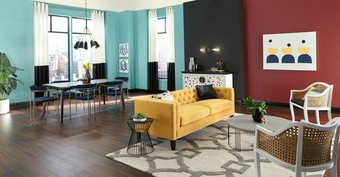 Obývací pokoj, Nábytek, Pokoj, Interiérový design, Vlastnost, Podlaha, Budova, Gauč, Žlutá, Stůl, 