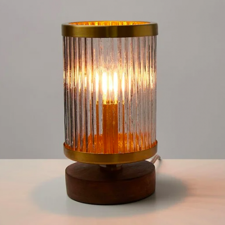 Vaso zelta metāla un stikla galda lampa