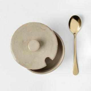 Stoneware Sugar Bowl with Metal Spoon