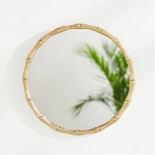 Espelho de parede redondo de bambu dourado