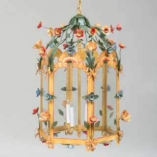 Virágos Tôle Peinte Négyfényű hatszögletű lámpa