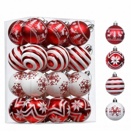 Ornamenti infrangibili per albero di Natale rossi e bianchi da 16 ct