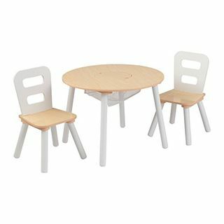 Table de rangement ronde et ensemble de 2 chaises 