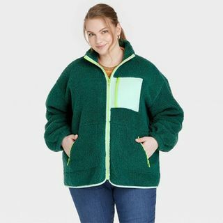 Grüne Damen Plus Sherpa Jacke