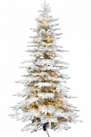 7,5-Ft Flocked mesterséges hegyi fenyő előre megvilágított karácsonyfa