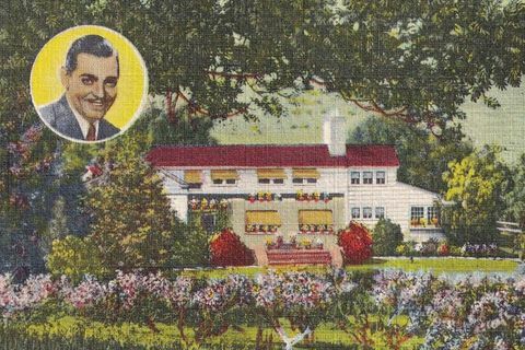 ročník suvenýrové pohlednice, clark gable, série domů z Hollywoodu a filmových hvězd, cca 1938