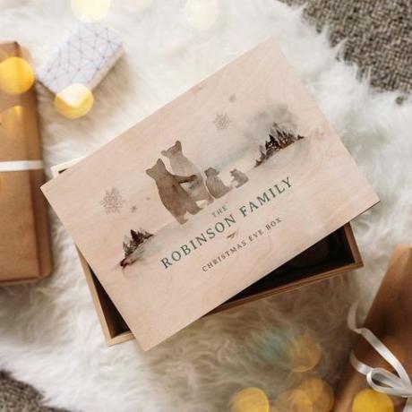 personalizuota lokių šeimos Kalėdų išvakarių dėžutė