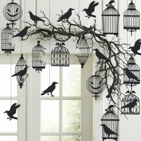 Decorações de gaiola de corvo preto brilhante