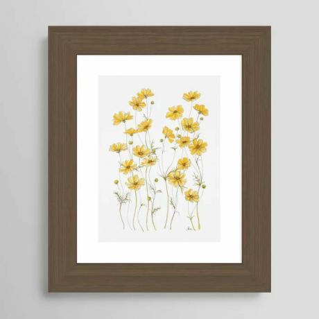 Impressão artística emoldurada de flores amarelas do cosmos