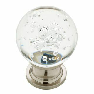 Свобода 1-3/5 инча Сатен никел с прозрачен балон Стъклен кръгъл дръжка за шкаф