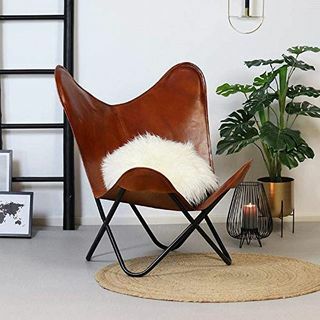 Kahverengi Vintage Deri Kelebek Sandalye
