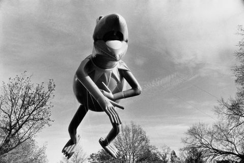 kermit the frog balloon en el desfile del día de acción de gracias de macy's 1990