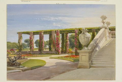 Osborne het lager gelegen terras en pergola. 14 juli 1860, Royal Collection Trust© Hare Majesteit Koningin Elizabeth II 2017