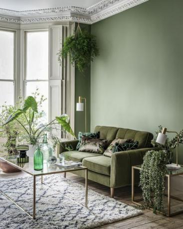 zaļās dzīvojamās istabas idejas