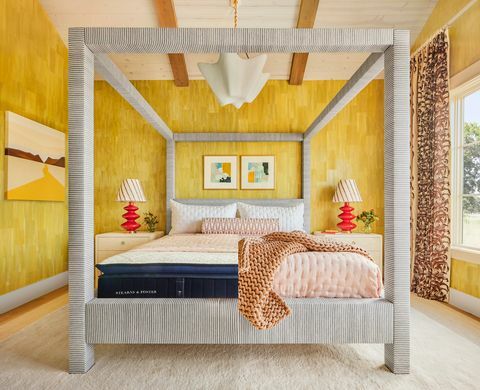 dormitorio, revestimiento de paredes amarillo