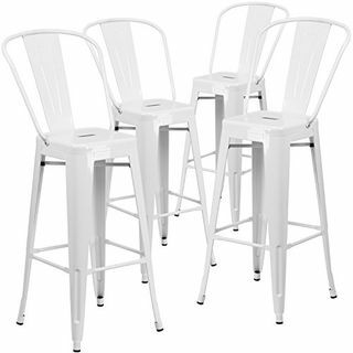 Augsti balti metāla bāra krēsli