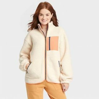 Cremefarbene Sherpa-Jacke für Damen
